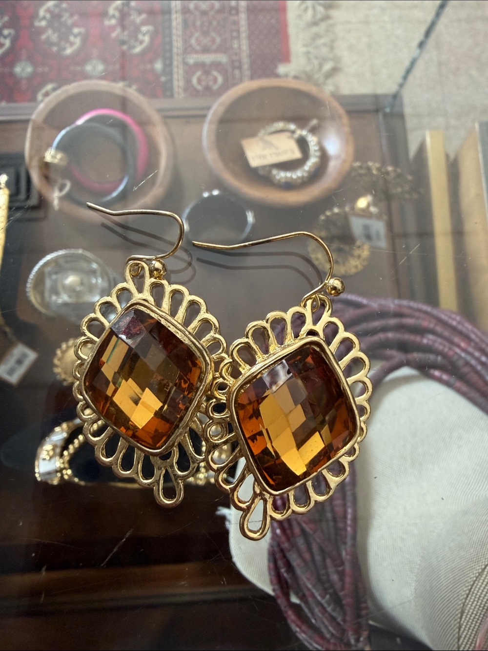 Gold-Tone Amber Crystal Drop Earrings - Women Jewelry